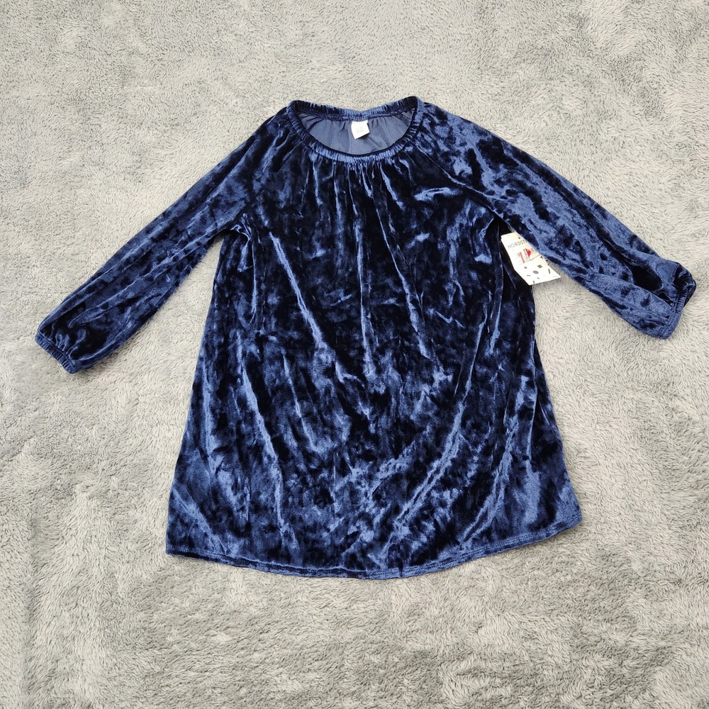 Harper Canyon Dress Girls 3‎ Navy Blue Crushed Velvet Long Sleeve